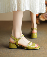 Load image into Gallery viewer, Green Chunky Heel Faux Leather Chic Sandals Peep Toe