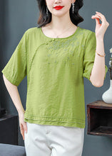 Load image into Gallery viewer, Green Cotton T Shirts O Neck Embroidered Short Sleeve