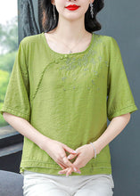 Load image into Gallery viewer, Green Cotton T Shirts O Neck Embroidered Short Sleeve