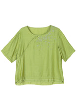 Load image into Gallery viewer, Green Cotton T Shirts O Neck Embroidered Short Sleeve