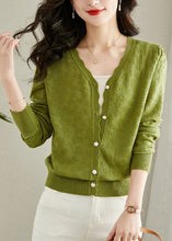 Load image into Gallery viewer, Green Embroidered Button Solid Knit Cardigans Fall