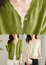 Load image into Gallery viewer, Green Embroidered Button Solid Knit Cardigans Fall