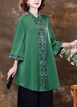 Load image into Gallery viewer, Green Embroidered Patchwork Silk Shirts Spring