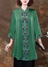 Load image into Gallery viewer, Green Embroidered Patchwork Silk Shirts Spring