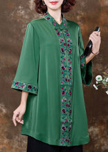 Load image into Gallery viewer, Green Embroidered Patchwork Silk Shirts Spring