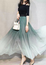 Load image into Gallery viewer, Green Gradient Elastic Waist Wrinkled Tulle Skirts Spring