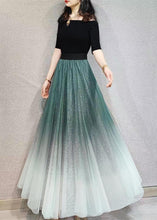 Load image into Gallery viewer, Green Gradient Elastic Waist Wrinkled Tulle Skirts Spring