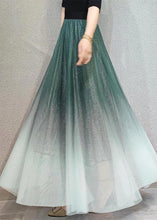 Load image into Gallery viewer, Green Gradient Elastic Waist Wrinkled Tulle Skirts Spring