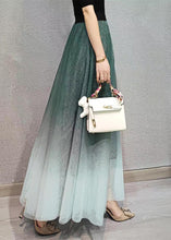 Load image into Gallery viewer, Green Gradient Elastic Waist Wrinkled Tulle Skirts Spring