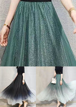 Load image into Gallery viewer, Green Gradient Elastic Waist Wrinkled Tulle Skirts Spring