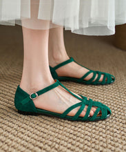 Load image into Gallery viewer, Green Hollow Out Buckle Strap Splicing Retro Walking Sandals