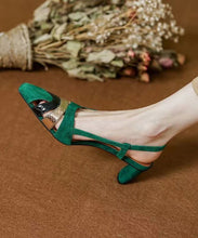 Load image into Gallery viewer, Green Hollow Out Sandals Chunky Heel Suede French Splicing