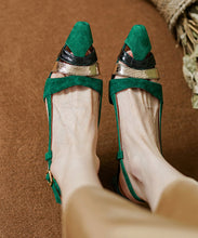 Load image into Gallery viewer, Green Hollow Out Sandals Chunky Heel Suede French Splicing