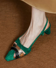 Load image into Gallery viewer, Green Hollow Out Sandals Chunky Heel Suede French Splicing