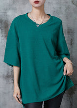 Load image into Gallery viewer, Green Jacquard Cotton Tops V Neck Oversized Summer