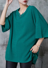 Load image into Gallery viewer, Green Jacquard Cotton Tops V Neck Oversized Summer