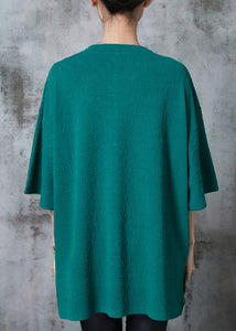 Green Jacquard Cotton Tops V Neck Oversized Summer