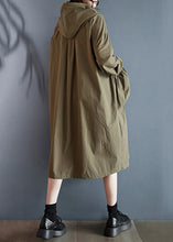 Load image into Gallery viewer, Green Lace Up Patchwork Loose Cotton Dresses Hooded Fall