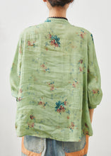 Load image into Gallery viewer, Green Linen Oriental Top Embroidered Chinese Button Summer