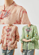 Load image into Gallery viewer, Green Linen Oriental Top Embroidered Chinese Button Summer