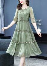 Load image into Gallery viewer, Green Neck Tie Silk Long Dresses Half Sleeve