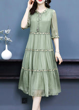 Load image into Gallery viewer, Green Neck Tie Silk Long Dresses Half Sleeve