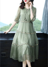 Load image into Gallery viewer, Green Neck Tie Silk Long Dresses Half Sleeve