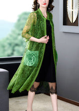 Load image into Gallery viewer, Green O-Neck Lace Patchwork Button Tulle Maxi Coats Summer