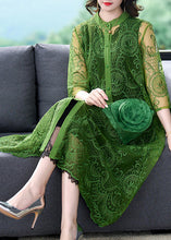 Load image into Gallery viewer, Green O-Neck Lace Patchwork Button Tulle Maxi Coats Summer