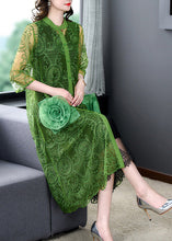 Load image into Gallery viewer, Green O-Neck Lace Patchwork Button Tulle Maxi Coats Summer