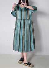 Load image into Gallery viewer, Green O-Neck Ruffled Wrinkled Silk Cotto Maxi Dress Spring