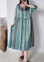 Load image into Gallery viewer, Green O-Neck Ruffled Wrinkled Silk Cotto Maxi Dress Spring