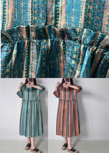 Load image into Gallery viewer, Green O-Neck Ruffled Wrinkled Silk Cotto Maxi Dress Spring