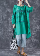 Load image into Gallery viewer, Green Patchwork Cotton Maxi Dresses Oversized Puff Sleeve