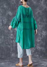 Load image into Gallery viewer, Green Patchwork Cotton Maxi Dresses Oversized Puff Sleeve