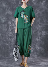 Load image into Gallery viewer, Green Patchwork Cotton Two Pieces Set Chinese Button Summer