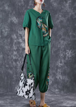 Load image into Gallery viewer, Green Patchwork Cotton Two Pieces Set Chinese Button Summer