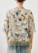 Load image into Gallery viewer, Green Patchwork Tulle Linen Shirt Tops Print Summer