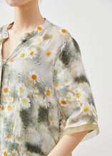 Load image into Gallery viewer, Green Patchwork Tulle Linen Shirt Tops Print Summer