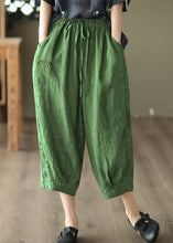 Load image into Gallery viewer, Green Pockets Linen Crop Pants Embroidered Summer