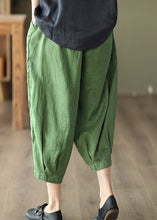 Load image into Gallery viewer, Green Pockets Linen Crop Pants Embroidered Summer