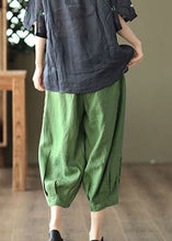 Load image into Gallery viewer, Green Pockets Linen Crop Pants Embroidered Summer