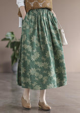 Load image into Gallery viewer, Green Pockets Print Linen Skirt Wrinkled Spring