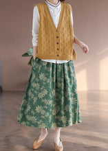 Load image into Gallery viewer, Green Pockets Print Linen Skirt Wrinkled Spring