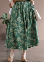 Load image into Gallery viewer, Green Pockets Print Linen Skirt Wrinkled Spring