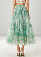 Load image into Gallery viewer, Green Print Chiffon Beach Skirt Ruffled Spring