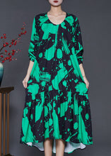 Load image into Gallery viewer, Green Print Chiffon Holiday Dress Oversized Ruffles Spring