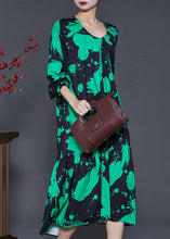 Load image into Gallery viewer, Green Print Chiffon Holiday Dress Oversized Ruffles Spring