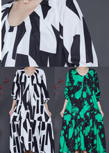 Load image into Gallery viewer, Green Print Chiffon Holiday Dress Oversized Ruffles Spring