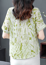 Load image into Gallery viewer, Green Print Chiffon Shirts Peter Pan Collar Short Sleeve